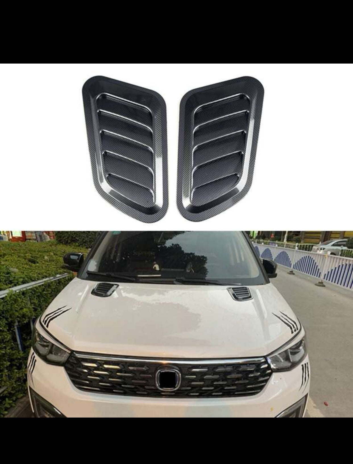 2pcs Glossy Black Universal Carbon Fibre Car Decorative Cell Air Flow Intake Hood Scope Bonnet vemt Colour Stickers Decorative Stylish (imported).