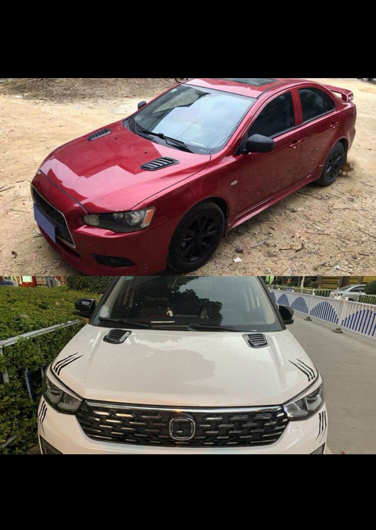 2pcs Glossy Black Universal Carbon Fibre Car Decorative Cell Air Flow Intake Hood Scope Bonnet vemt Colour Stickers Decorative Stylish (imported).