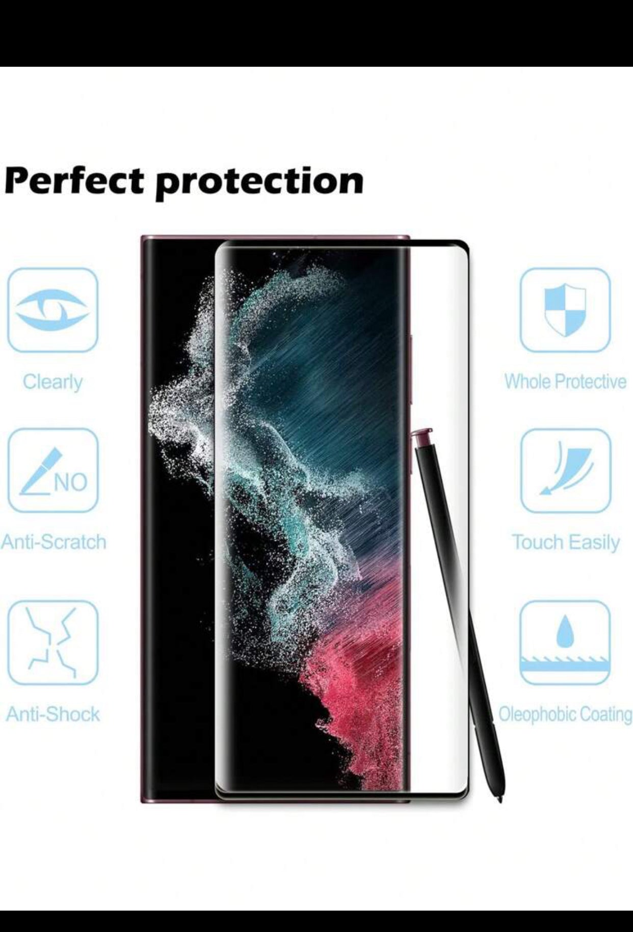 1pc Anti-Drop & Anti-Scratch Full Cover Tempted Glass Screen Protector For Curved Display Mobile Phones, Easy Installation and Bubble Free (imported).