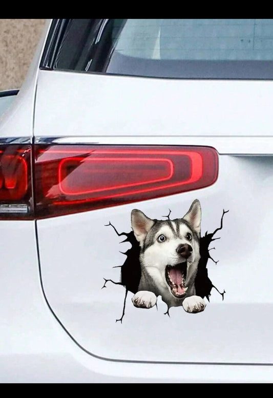 1pc Doodle style car sticker with cracks and husky Dog Design(imported)
