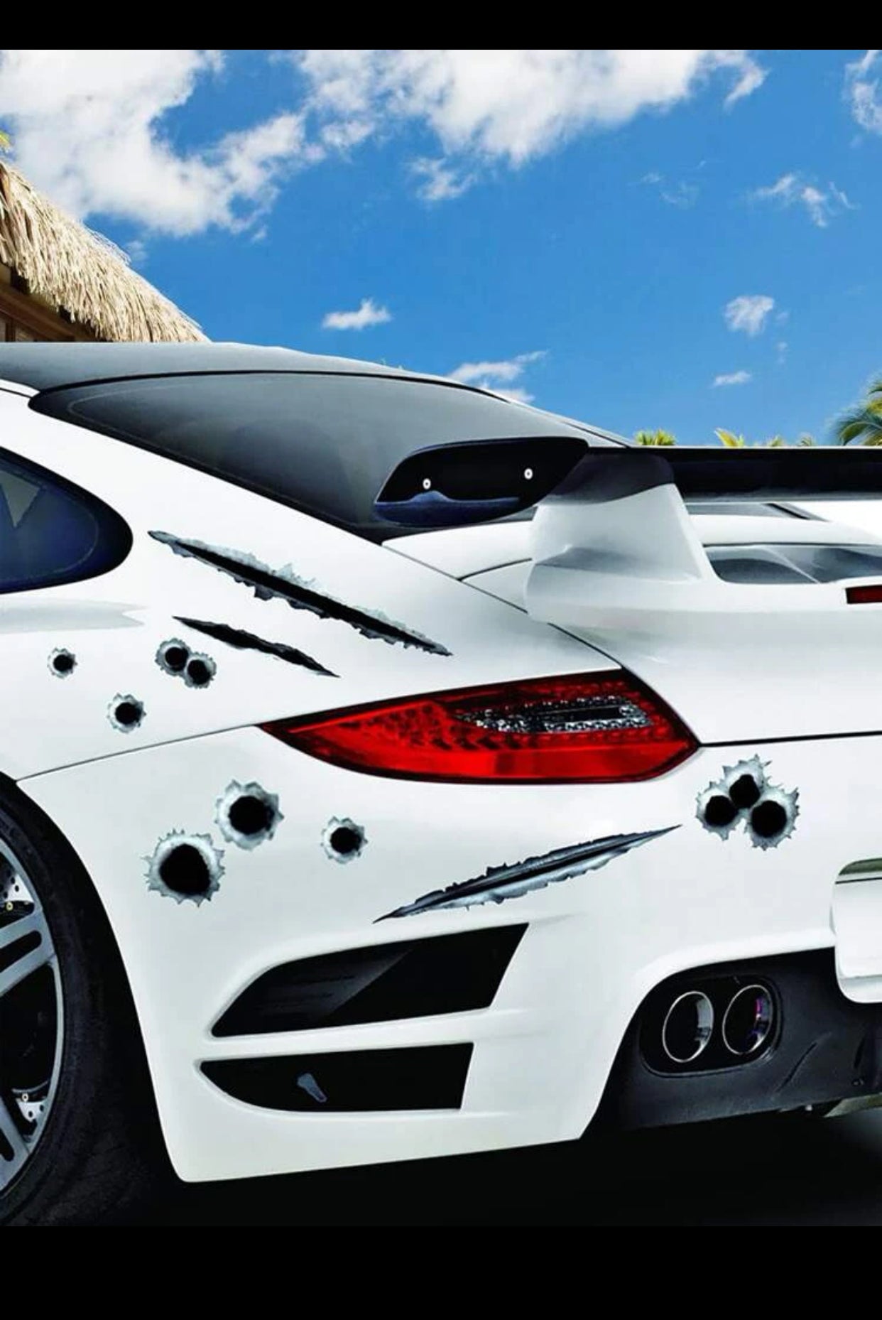 1Pc Gray and Black Simulation Bullet Hole & Crack Car Sticker (imported).