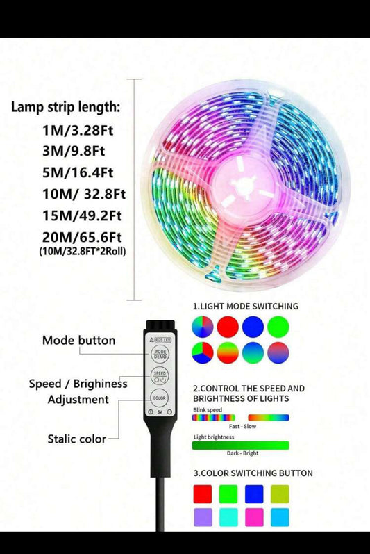 20 Meters Colour RGB light String LED Home Decoration Atmosphere Night Light ,3- Button Switch For Room Decoration Party Decoration (imported).