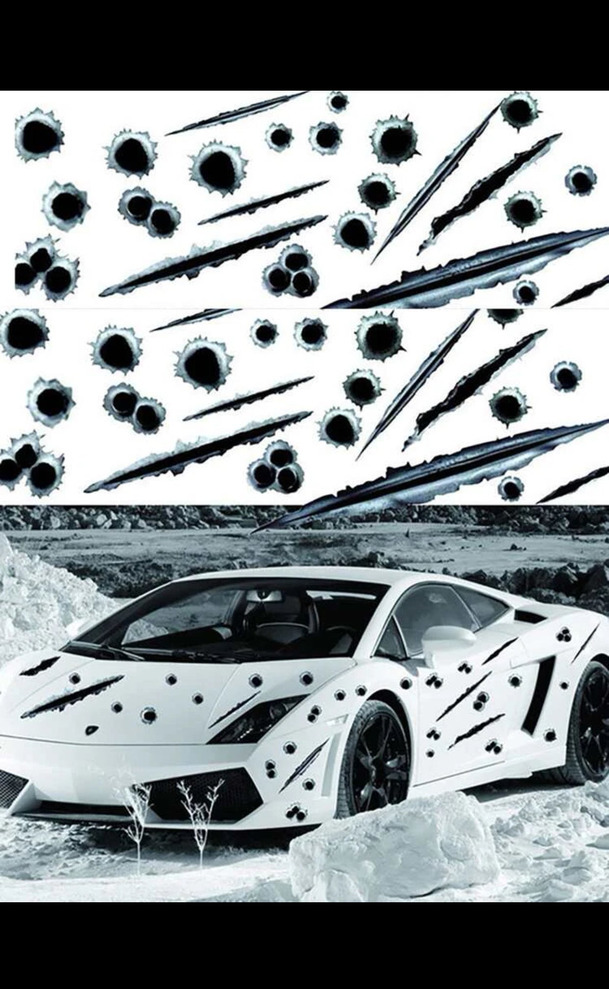 1Pc Gray and Black Simulation Bullet Hole & Crack Car Sticker (imported).
